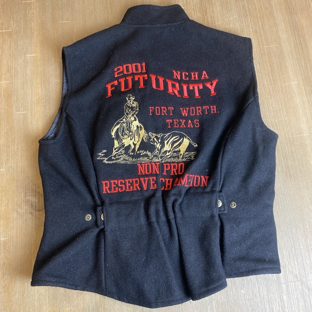 VTG Schaefer Outfitter Cattle Baron Vest Womens M Wool Blend Blk Rodeo Ranch USA
